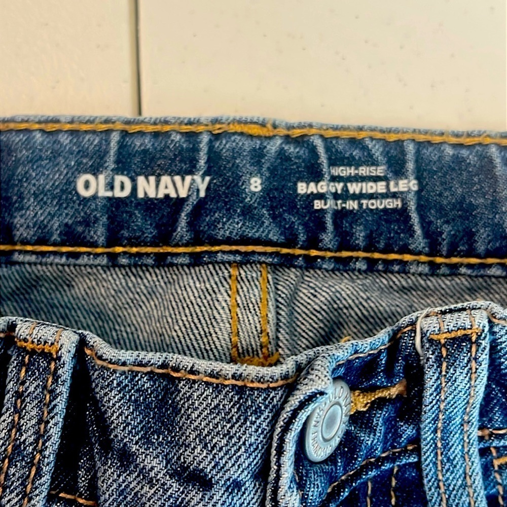 2 Pairs Girls Old Navy Adjustable Baggy Flare Baggy Wide Leg Button Jeans Size 8 - Picture 6 of 13